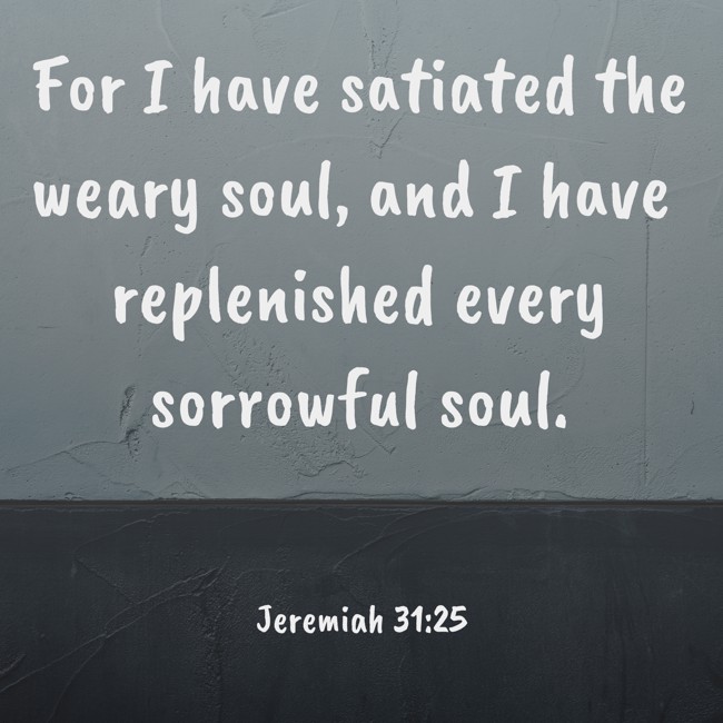  For I have satiated the weary soul, and I have replenished every sorrowful soul.   - Jeremiah 31:25 