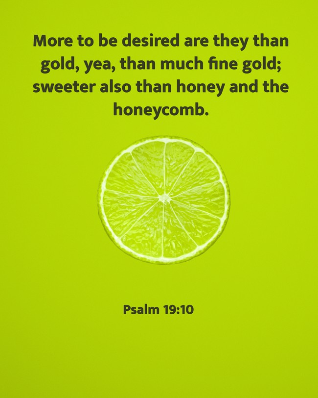 More to be desired are they than gold, yea, than much fine gold; sweeter also than honey and the honeycomb.   - Psalm 19:10 