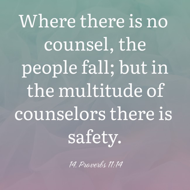  Where there is no counsel, the people fall; but in the multitude of counselors there is safety.   - 14. Proverbs 11:14 