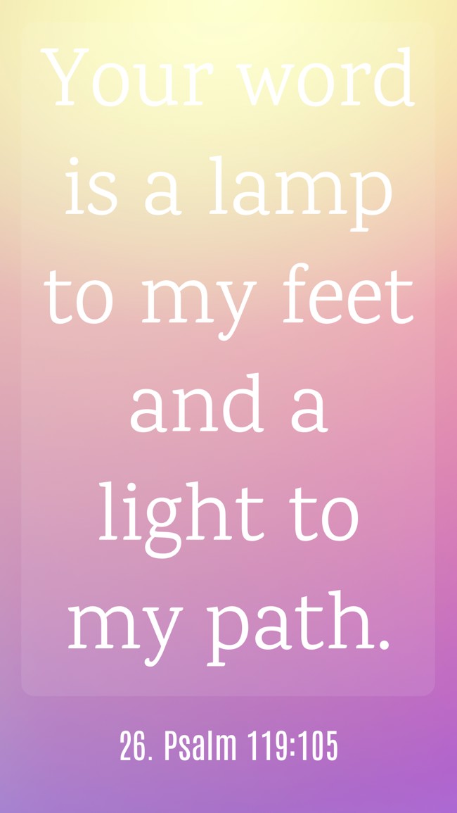  Your word is a lamp to my feet and a light to my path.   - 26. Psalm 119:105 