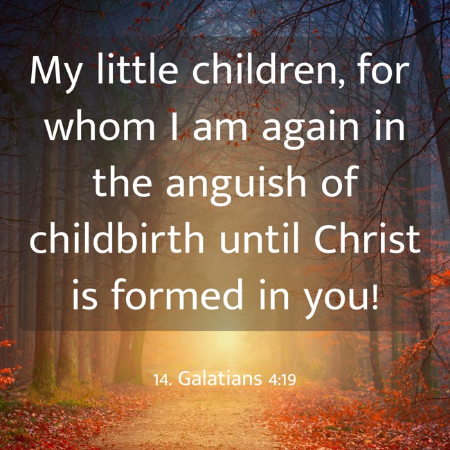  My little children, for whom I am again in the anguish of childbirth until Christ is formed in you!   - 14. Galatians 4:19 
