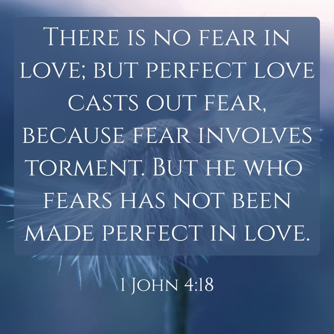  There is no fear in love; but perfect love casts out fear, because fear involves torment. But he who fears has not been made perfect in love.   - 1 John 4:18 
