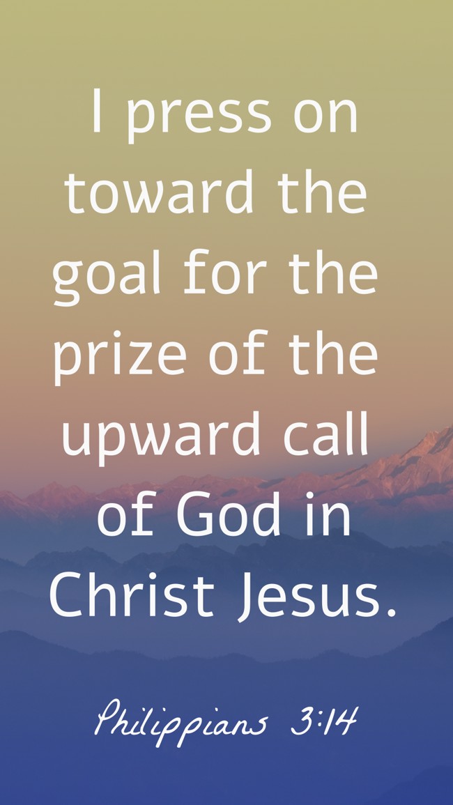 I press on toward the goal for the prize of the upward call of God in Christ Jesus. - Philippians 3:14