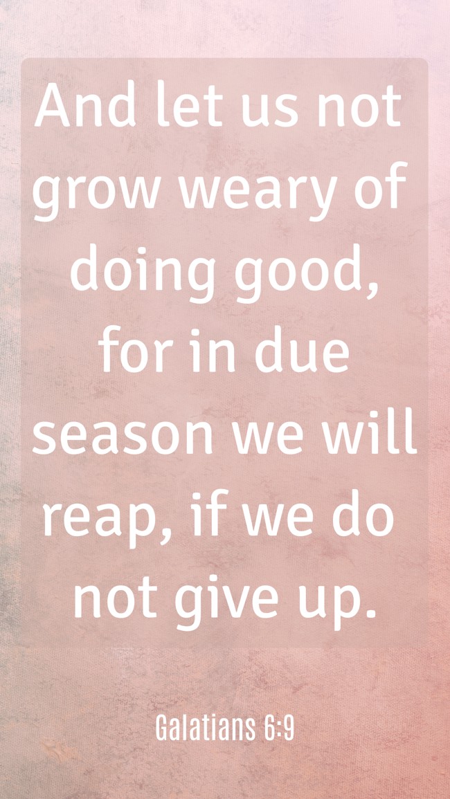 And let us not grow weary of doing good, for in due season we will reap, if we do not give up. - Galatians 6:9