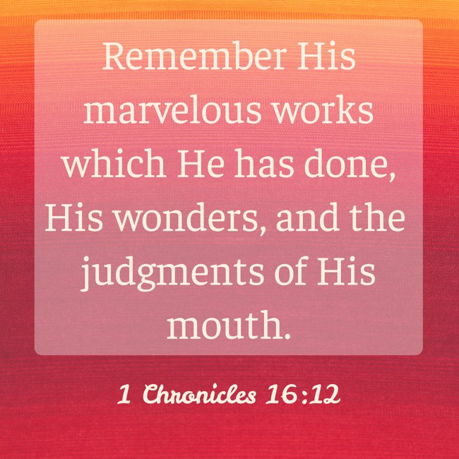 Remember His marvelous works which He has done, His wonders, and the judgments of His mouth. - 1 Chronicles 16:12