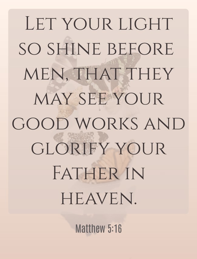 Let your light so shine before men, that they may see your good works and glorify your Father in heaven. - Matthew 5:16