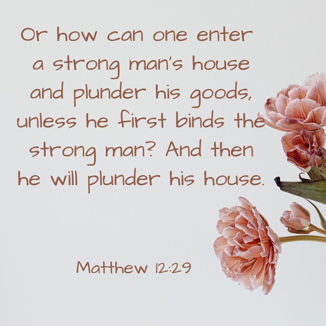 Or how can one enter a strong man's house and plunder his goods, unless he first binds the strong man? And then he will plunder his house. - Matthew 12:29