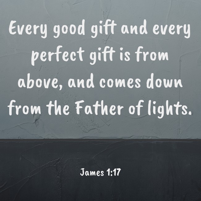 Every good gift and every perfect gift is from above, and comes down from the Father of lights. - James 1:17