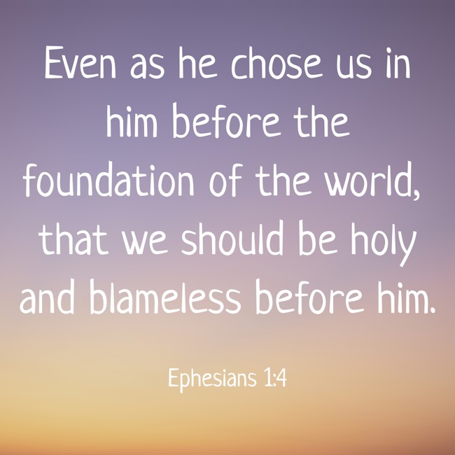 Even as he chose us in him before the foundation of the world, that we should be holy and blameless before him. - Ephesians 1:4