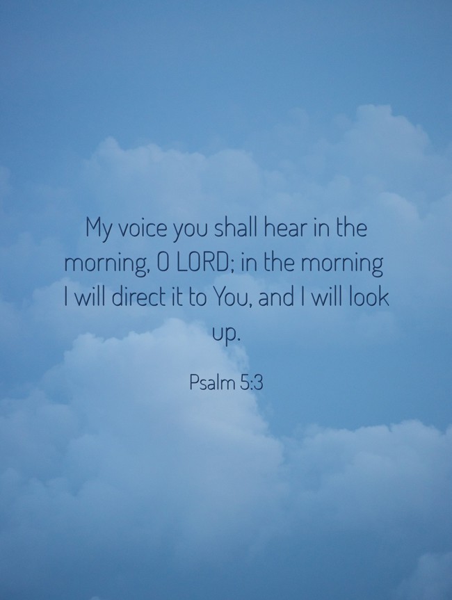 My voice you shall hear in the morning, O LORD; in the morning I will direct it to You, and I will look up. - Psalm 5:3