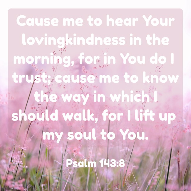 Cause me to hear Your lovingkindness in the morning, for in You do I trust; cause me to know the way in which I should walk, for I lift up my soul to You. - Psalm 143:8