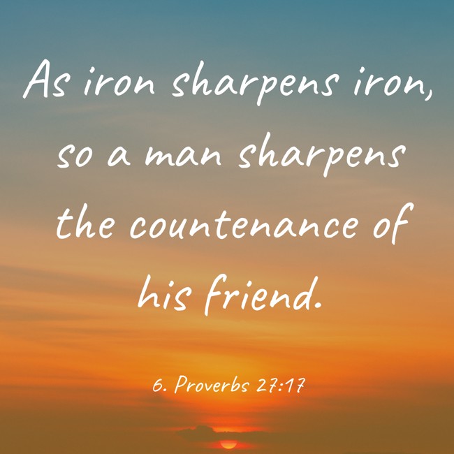 As iron sharpens iron, so a man sharpens the countenance of his friend. - 6. Proverbs 27:17