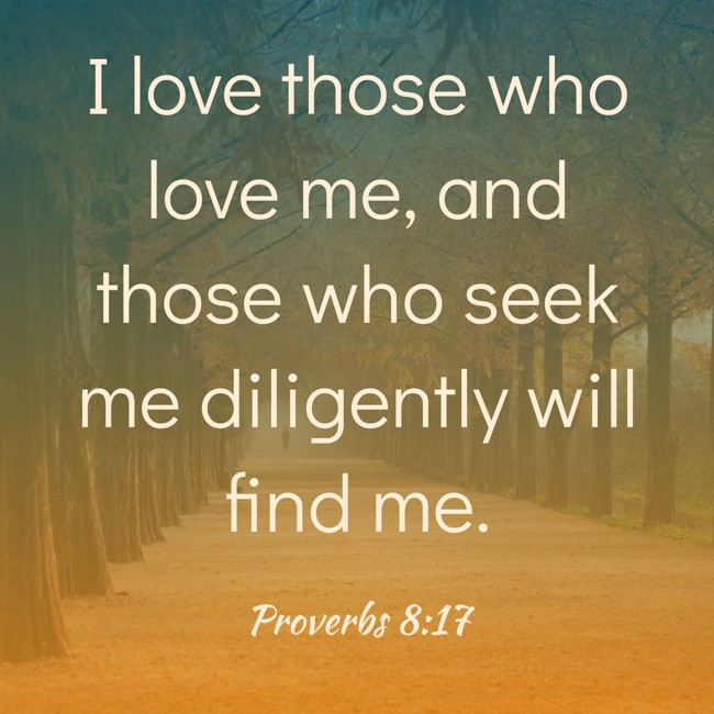 I love those who love me, and those who seek me diligently will find me. - Proverbs 8:17