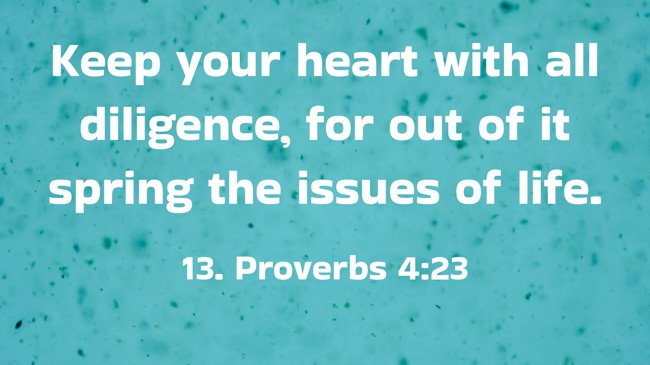 Keep your heart with all diligence, for out of it spring the issues of life. - 13. Proverbs 4:23