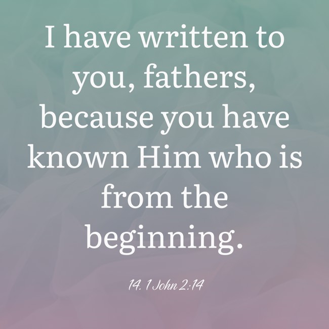 I have written to you, fathers, because you have known Him who is from the beginning. - 14. 1 John 2:14