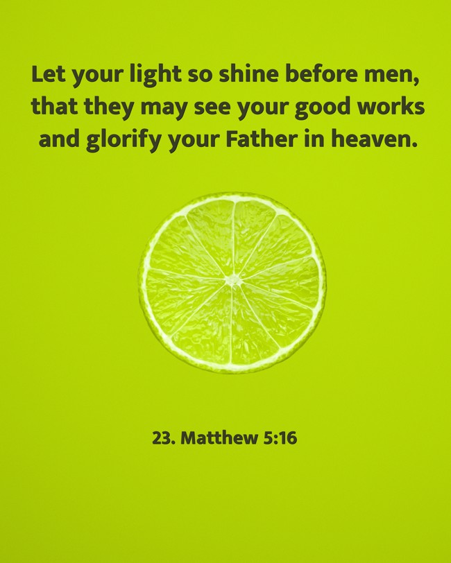 Let your light so shine before men, that they may see your good works and glorify your Father in heaven. - 23. Matthew 5:16