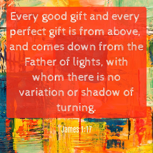 Every good gift and every perfect gift is from above, and comes down from the Father of lights, with whom there is no variation or shadow of turning. - James 1:17