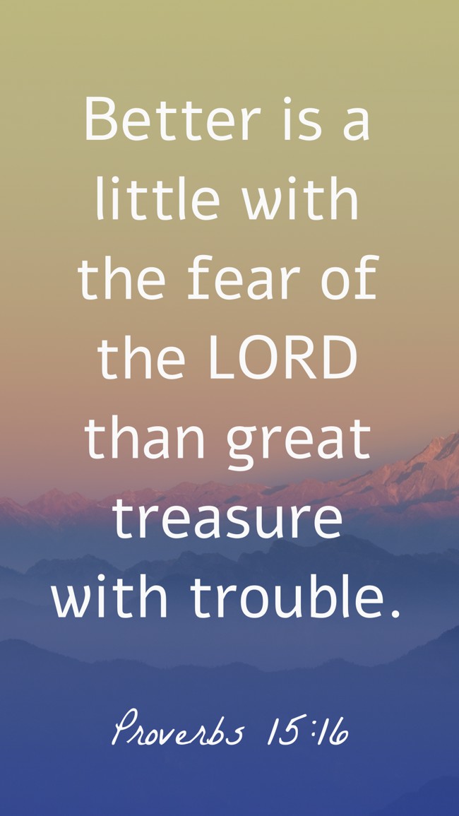 Better is a little with the fear of the LORD than great treasure with trouble. - Proverbs 15:16