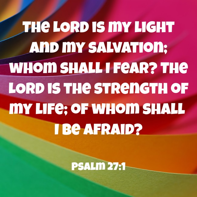 The LORD is my light and my salvation; whom shall I fear? The LORD is the strength of my life; of whom shall I be afraid? - Psalm 27:1