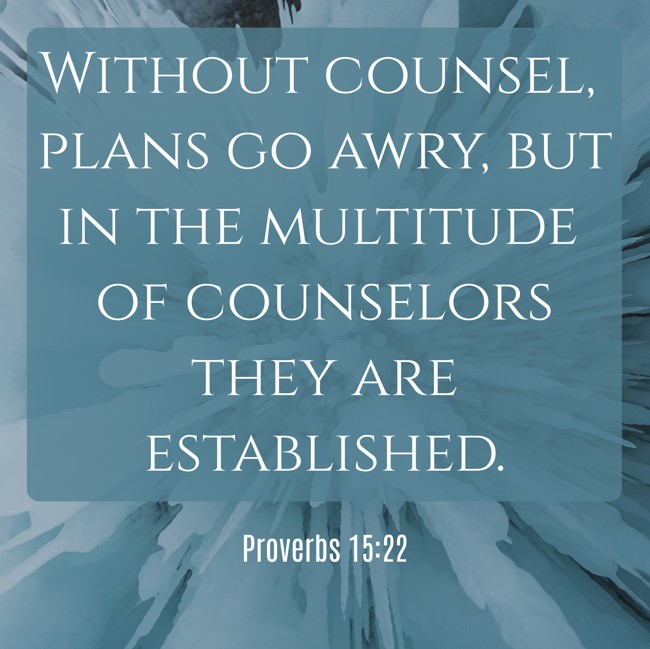 Without counsel, plans go awry, but in the multitude of counselors they are established. - Proverbs 15:22