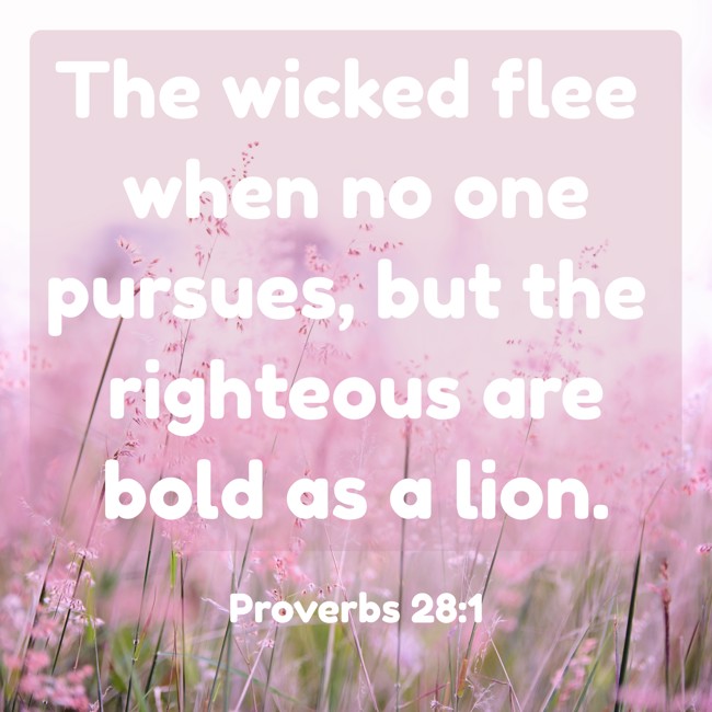 The wicked flee when no one pursues, but the righteous are bold as a lion. - Proverbs 28:1