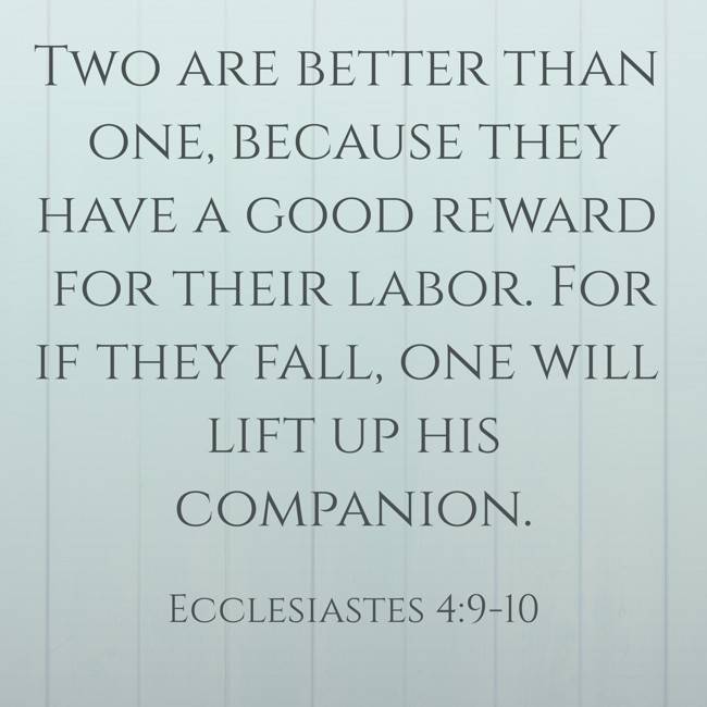 Two are better than one, because they have a good reward for their labor. For if they fall, one will lift up his companion. - Ecclesiastes 4:9-10