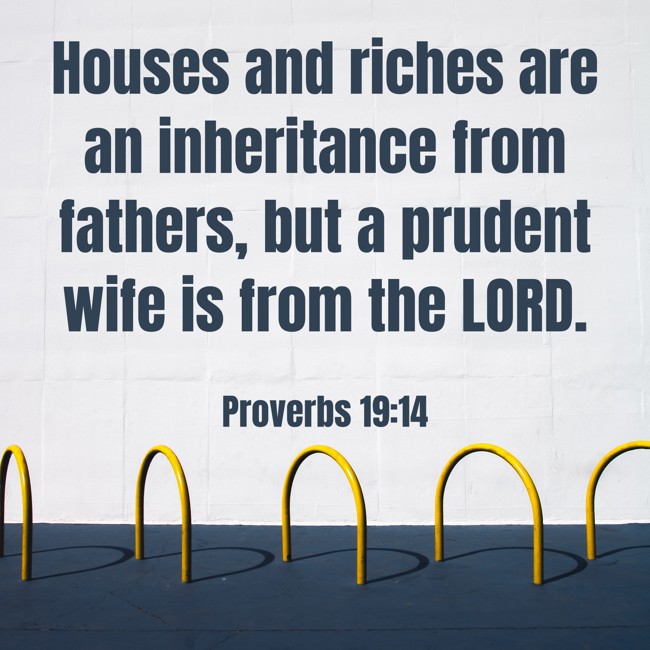 Houses and riches are an inheritance from fathers, but a prudent wife is from the LORD. - Proverbs 19:14