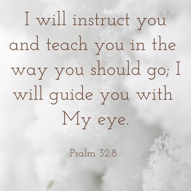 I will instruct you and teach you in the way you should go; I will guide you with My eye. - Psalm 32:8