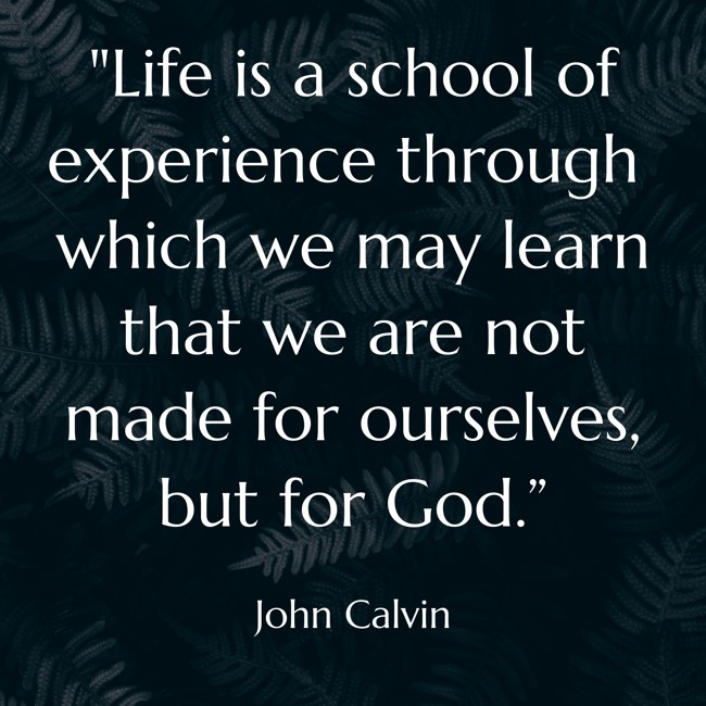 Life is a school of experience through which we may learn that we are not made for ourselves, but for God.” - John Calvin