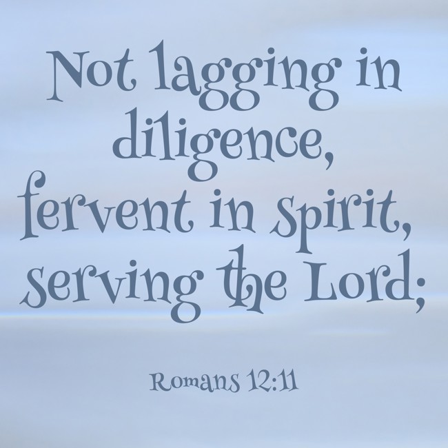  Not lagging in diligence, fervent in spirit, serving the Lord;   - Romans 12:11 