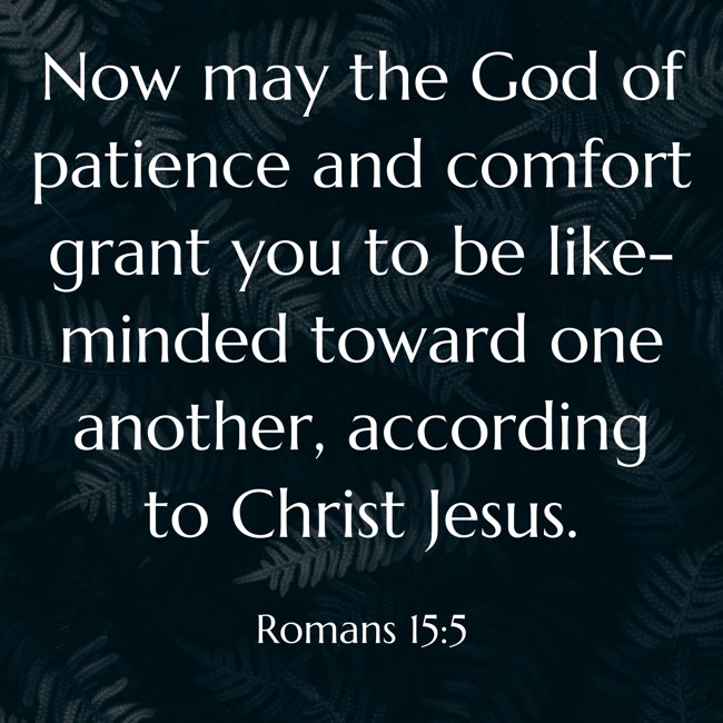  Now may the God of patience and comfort grant you to be like-minded toward one another, according to Christ Jesus.   - Romans 15:5 