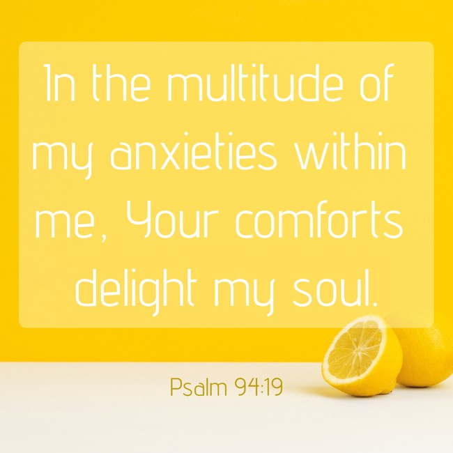 In the multitude of my anxieties within me, Your comforts delight my soul. - Psalm 94:19