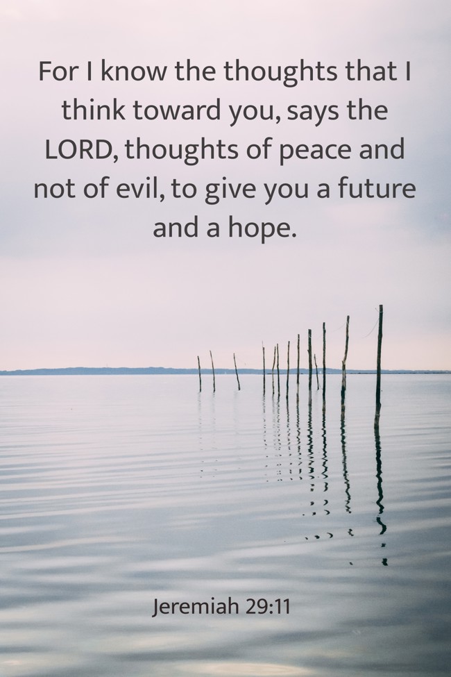 For I know the thoughts that I think toward you, says the LORD, thoughts of peace and not of evil, to give you a future and a hope. - Jeremiah 29:11