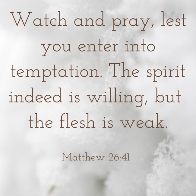 Watch and pray, lest you enter into temptation. The spirit indeed is willing, but the flesh is weak. - Matthew 26:41