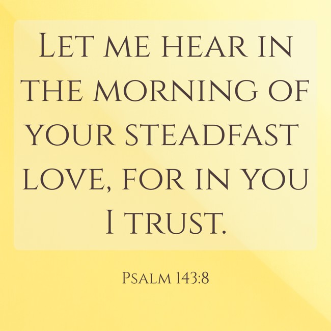  Let me hear in the morning of your steadfast love, for in you I trust.   - Psalm 143:8 