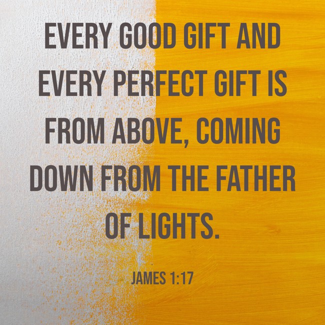  Every good gift and every perfect gift is from above, coming down from the Father of lights.   - James 1:17 
