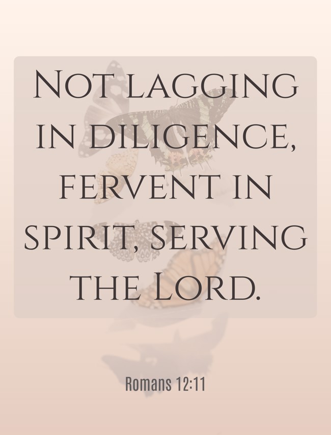 Not lagging in diligence, fervent in spirit, serving the Lord. - Romans 12:11