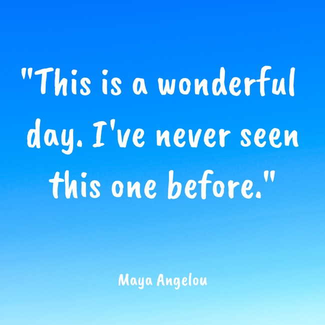  This is a wonderful day. I've never seen this one before.   - Maya Angelou 
