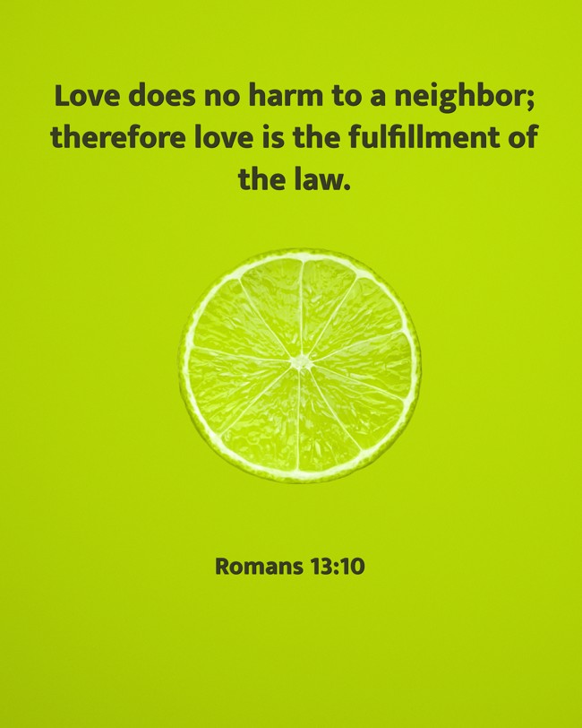 Love does no harm to a neighbor; therefore love is the fulfillment of the law. - Romans 13:10