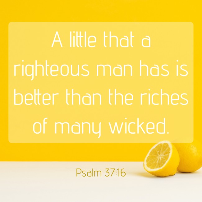 A little that a righteous man has is better than the riches of many wicked. - Psalm 37:16