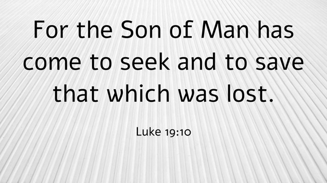 For the Son of Man has come to seek and to save that which was lost. - Luke 19:10
