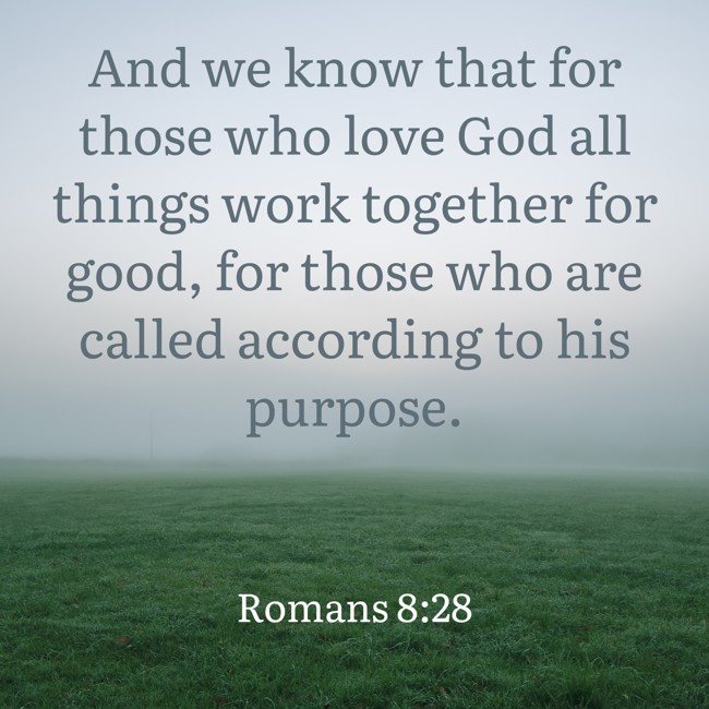 And we know that for those who love God all things work together for good, for those who are called according to his purpose. - Romans 8:28
