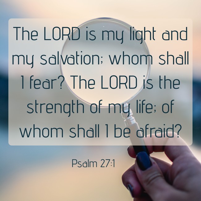  The LORD is my light and my salvation; whom shall I fear? The LORD is the strength of my life; of whom shall I be afraid?   - Psalm 27:1 
