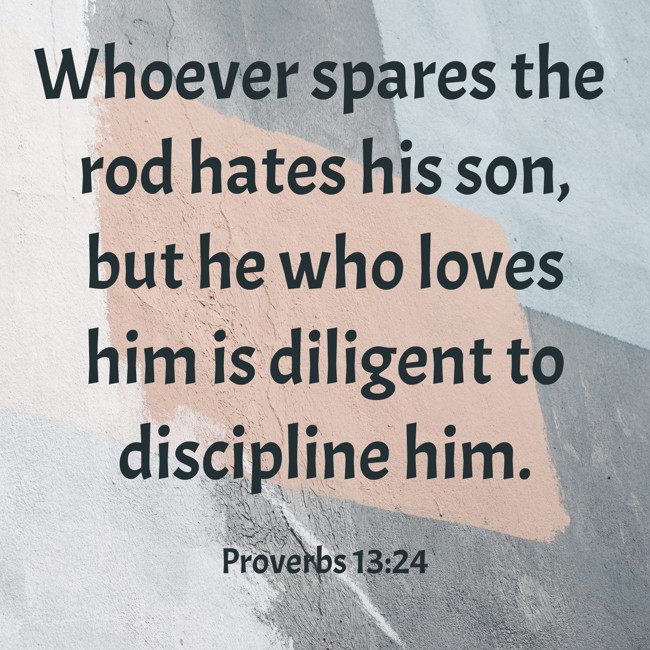 Whoever spares the rod hates his son, but he who loves him is diligent to discipline him. - Proverbs 13:24