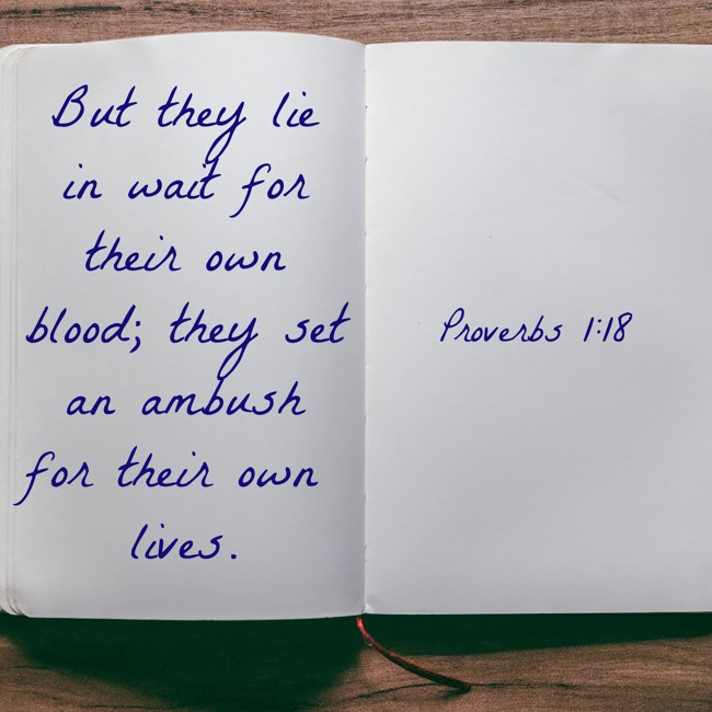  But they lie in wait for their own blood; they set an ambush for their own lives.   - Proverbs 1:18 