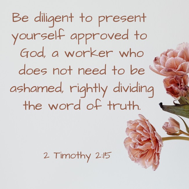 Be diligent to present yourself approved to God, a worker who does not need to be ashamed, rightly dividing the word of truth. - 2 Timothy 2:15