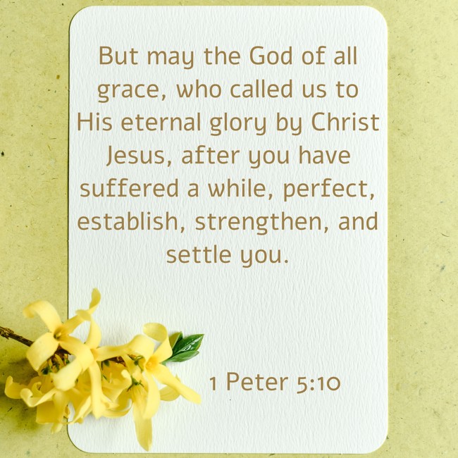 But may the God of all grace, who called us to His eternal glory by Christ Jesus, after you have suffered a while, perfect, establish, strengthen, and settle you. - 1 Peter 5:10