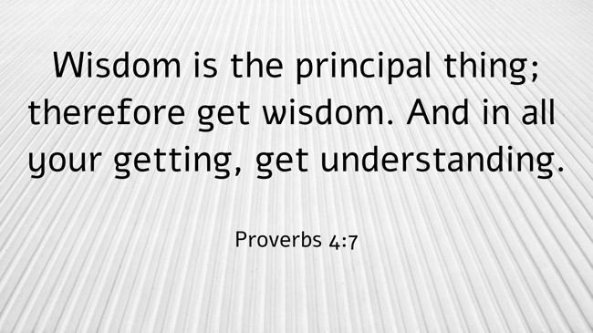 Wisdom is the principal thing; therefore get wisdom. And in all your getting, get understanding. - Proverbs 4:7