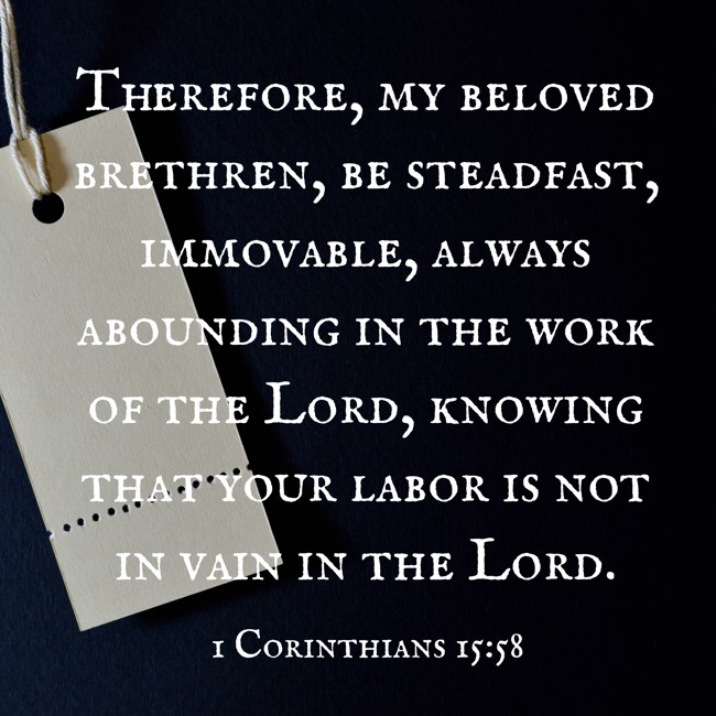 Therefore, my beloved brethren, be steadfast, immovable, always abounding in the work of the Lord, knowing that your labor is not in vain in the Lord. - 1 Corinthians 15:58