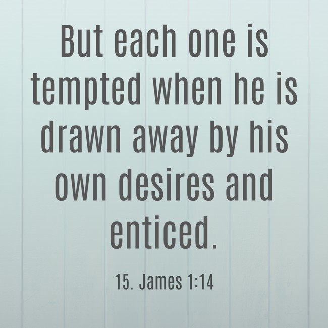 But each one is tempted when he is drawn away by his own desires and enticed. - 15. James 1:14
